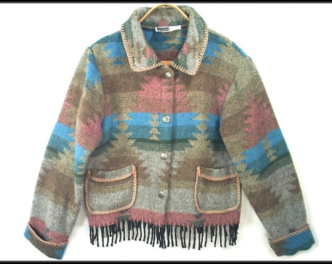 Vintage 80's Southwest Navajo Ethnic Fringe FLEECE Jacket Etsy