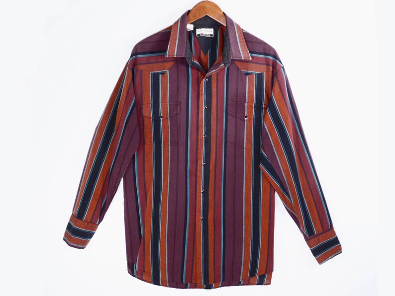 80/'s striped western snap shirt vintage by Karman men/'s XL