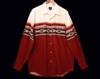 90's southwest western snap shirt / vintage cotton cowboy shirt / by Roper size XL