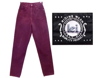 vintage 90's high waisted jeans / tapered legs/ dark berry purple / made in USA / by L.E.I. / size 26" X 30" / S XS