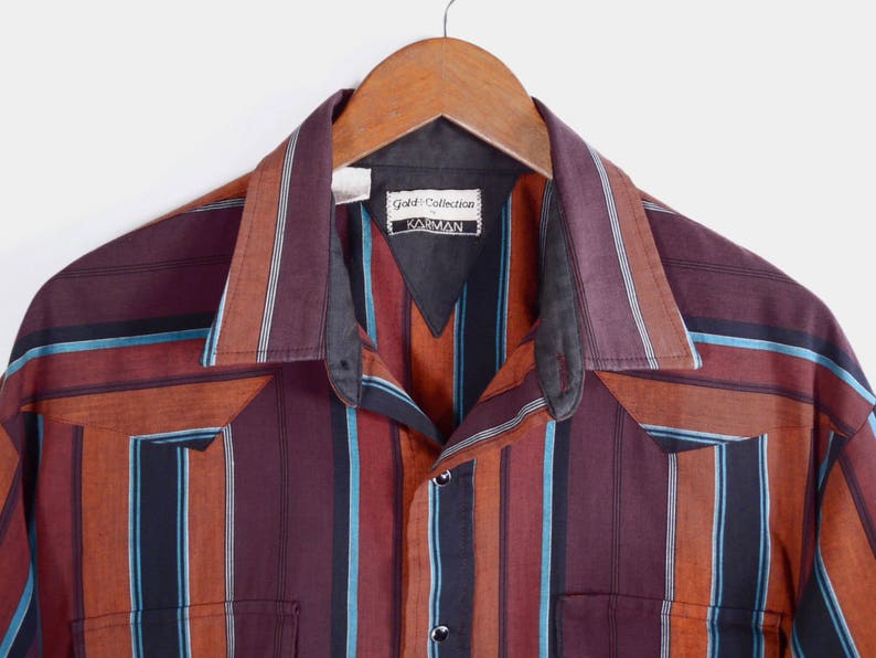 80/'s striped western snap shirt vintage by Karman men/'s XL