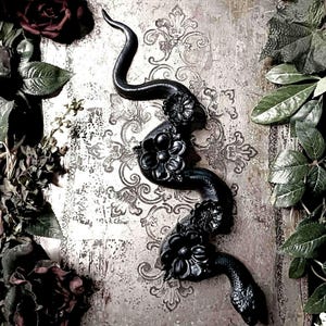Black Resin Snake Sculpture | Handcrafted Gothic Home Decor | Dark Academia Serpent | Maximalist Wall Hanging | WRATH Botanical Design