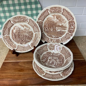 5 pc Set of Vintage Staffordshire Fair Winds Berry Bowls, Bread Plates, & Salad Plate