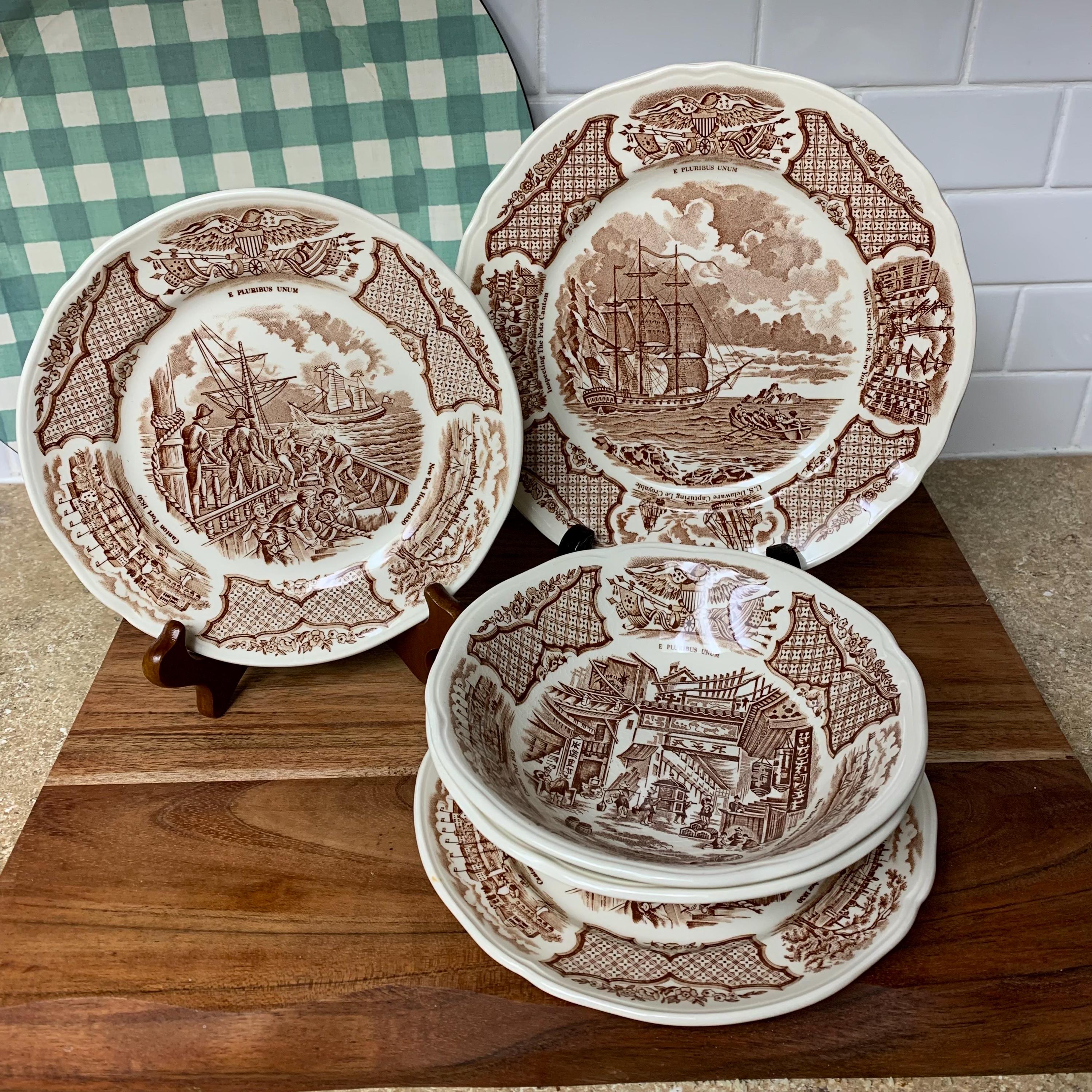 5 Pc Set of Vintage Staffordshire Fair Winds Berry Bowls, Bread