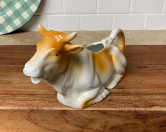 Vintage Cow Creamer - Blue Ceramic Milk Jug - DBL Delft Floral - Etsy