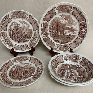 Sets of 2 Vintage Staffordshire Fair Winds Transferware Berry Bowls or Bread Plates