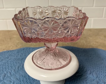 Vintage LG Wright Pink Daisy & Button Sherbet or Candy Dish