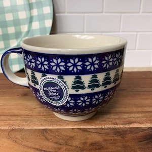 Vintage Nordic Themed Polish Pottery Coffee Mug 16 oz.