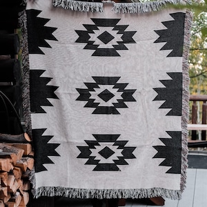 Southwestern Throw Blanket | Southwestern Black and White Blanket | Western Blanket | Aztec Cotton Blanket | Southwestern Home Decor