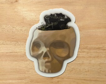 Succulent in Skull Planter Sticker | Plant Sticker | Journaling | Water Bottle Sticker | Laptop Sticker