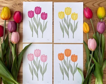 Bloc linogravure tulipe fait main | art floral