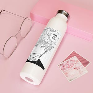Water Bottle Anime Slim  with Quote, Anime Drinkware, Motivational Insulated Flask, Anime Lover Gift, Cute Water Bottle for