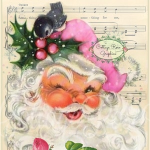 Jolly Pink Santa Shabby Christmas music roses Grande download digital ECS compre 3 e ganhe um grátis