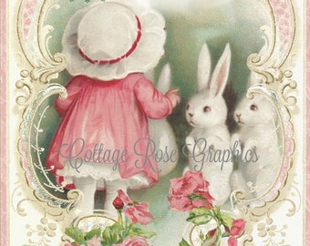 Vintage Easter Bunnies Add Your Own text digital download ECS buy 3 get one free romantic cottage single image svfteam