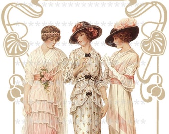 Three Victorian/Edwardian Vintage fashion ladies Roses Large digital download  BUY 3 get one FREE