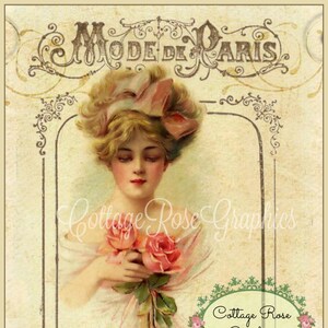Mode de Paris digital image download pink roses printable Buy 3 Get one Free