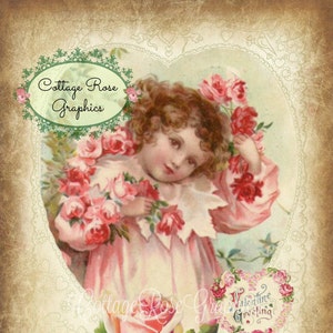 Um vintage Valentine Grande download digital ECS compre 3 e ganhe uma única imagem romântica Pink ROSES grátis