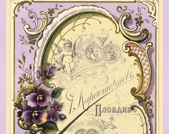 French Lavender Digital frame with Vintage Ephemera lavender Buy 3 Get one Free