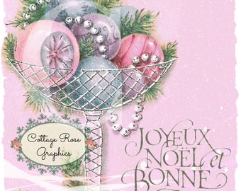 Pink French Christmas ornaments Large digital Printable ECS buy 3 get one free Joyeux Noel