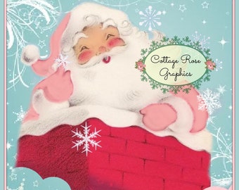 Pink Santa digital download Santa in the Chimney  buy 3 get one free  single image