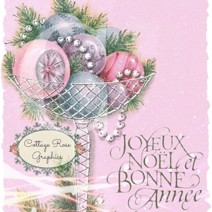 Różowe francuskie ozdoby świąteczne Duże cyfrowe wydruki ECS kup 3 i otrzymaj 1 gratis Joyeux Noel