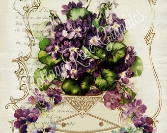 French violets Paris Journal LARGE format digital image download vintage violets pansy lavender Buy 3 Get one Free