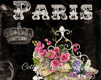 Paris French Bench LARGE format digital image download Paris pink roses SVFteam Buy 3 Get one Free