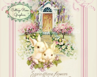 Vintage Springtime Bunnies digital download
