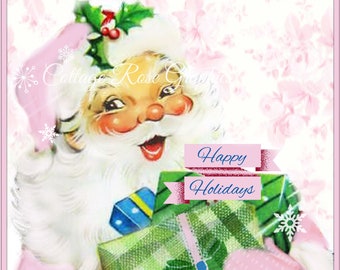 Pink Santa digital download Santa Happy Holidays