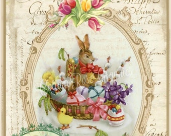 Vintage Easter Bunny & Eggs Image: Cottagecore Digital Download