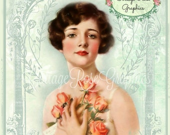 Edwardian lady French Vintage digital download  BUY 3 get one FREE ecs svfteam Pink Roses 1926 Priscilla Magazine lady