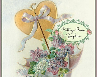 Vintage Parasol Violets Valentine digital download ECS buy 3 get one free romantic single image