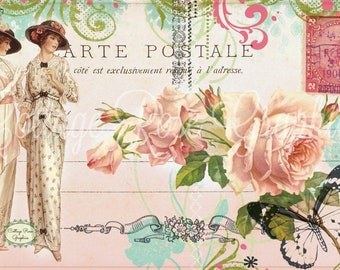 Vintage Edwardian Ladies French Postcard Image (Digital Download)