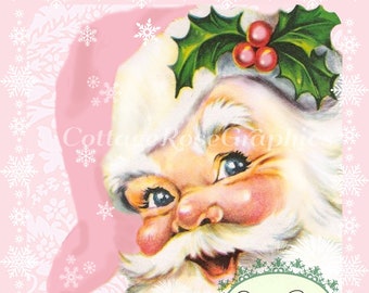 Pink Santa digital Snowflakes digital download