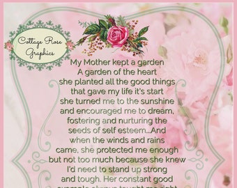 Pink Roses Mother's Garden Verse Art: Floral Collage (Digital Download)