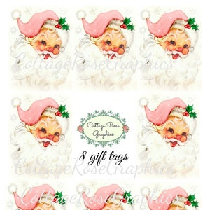 Grand collage de roses roses minables du père Noël à téléchargement numérique Étiquettes-cadeaux ATC ACEO ATC - Achetez-en 3, obtenez-en un gratuit