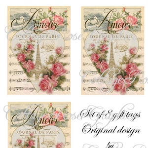 Gran collage de descarga digital Roses francés Amour ATC ACEO etiquetas de regalo ECS comprar 3 obtener uno gratis