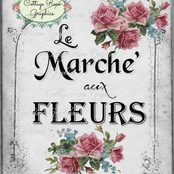 Le Marche aux Fleurs LARGE format digital image download French market of flowers pink roses Buy 3 Get one Free