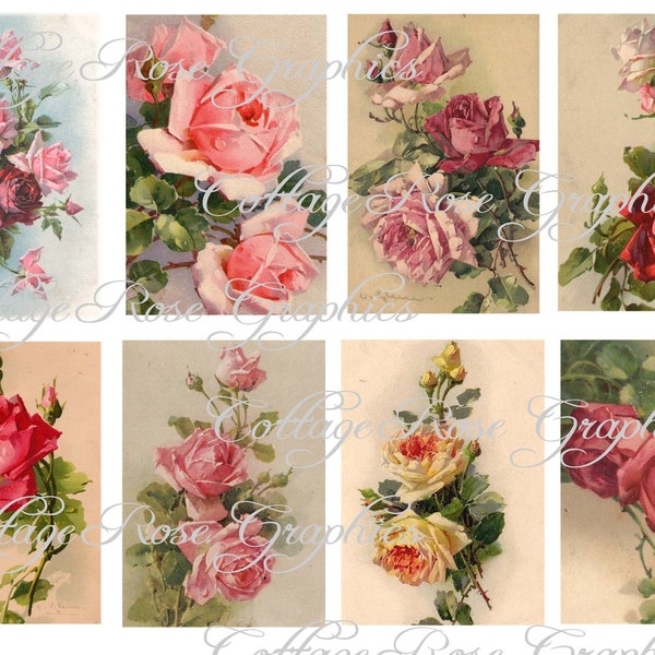 Large digital download  collage Catherine Klein Roses ATC ACEO gift tags ECS buy 3 get one free