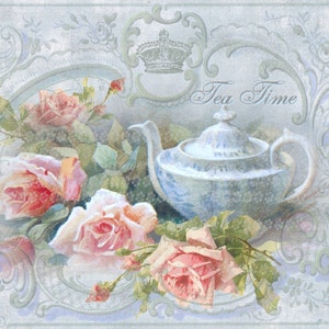 Victoriaanse Tea Time Grote digitale download roze rozen KOOP 3 krijg er één GRATIS
