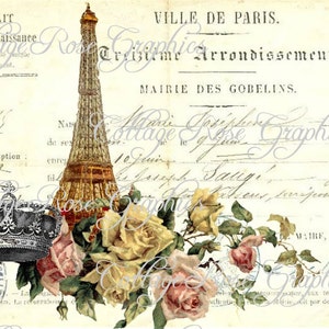 Vintage French image Ville de Paris French Script Eiffel tower Large digital download BUY 3 get one FREE ecs image 1