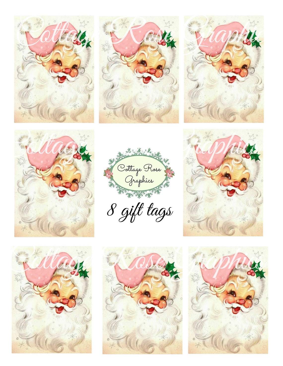 Pink Shabby Santa Roses Large Digital Download Collage ATC - Etsy