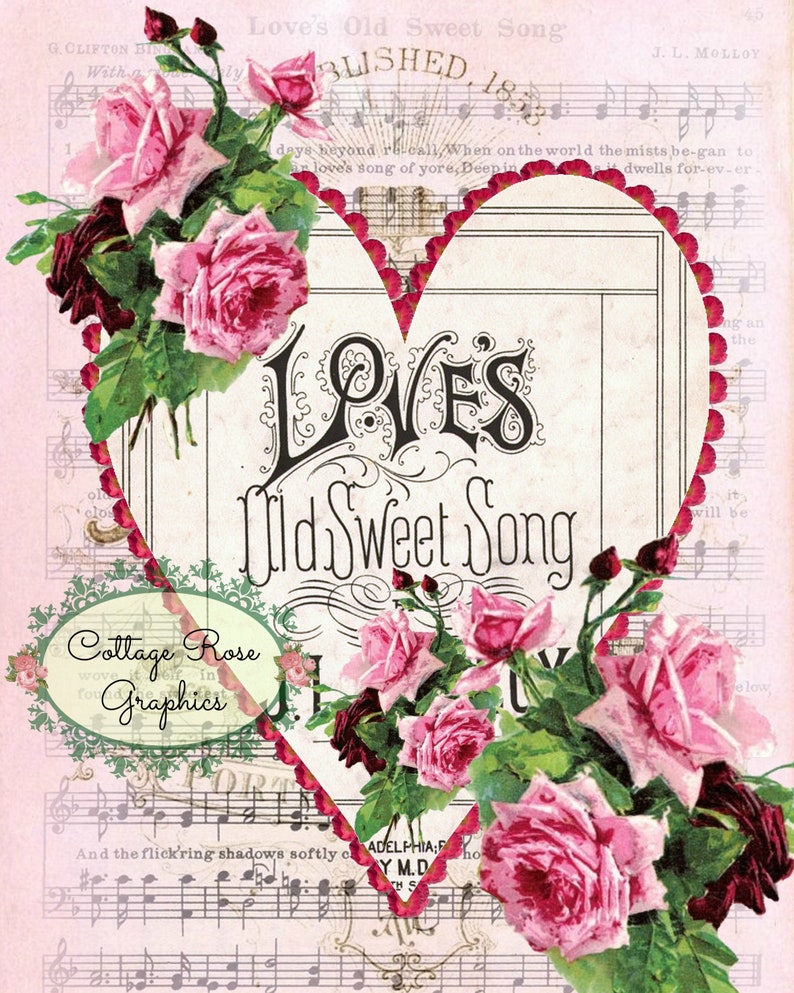 Large digital download Loves sweet song Pink Roses vintage Music cover Valentine single image ECS buy 3 get one free ECS image 1