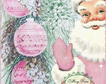 Pink Santa digital download Santa at the tree