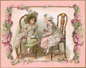 Victorian Tea Party digital download pink roses