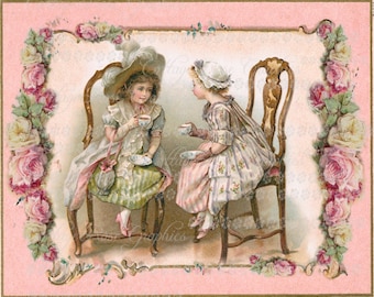 Victorian Tea Party digital download pink roses BUY 3 get one FREE ecs svfteam