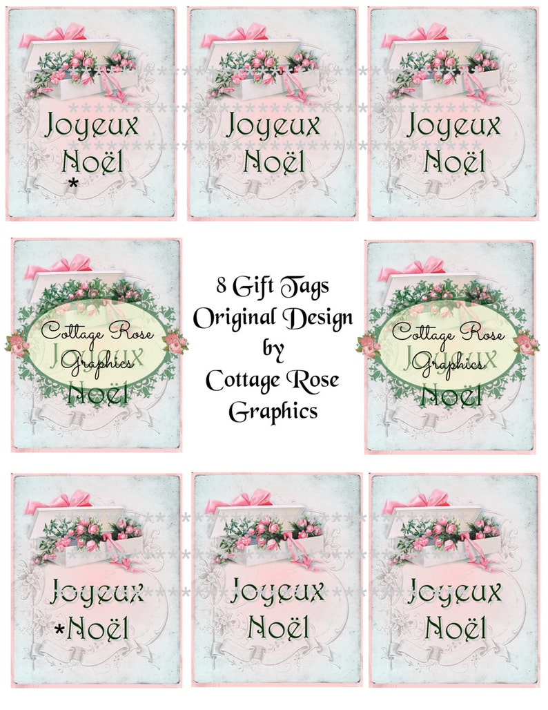 Pink Christmas French Joyeux Noel Box of Roses Gift Tag Sheet - Etsy