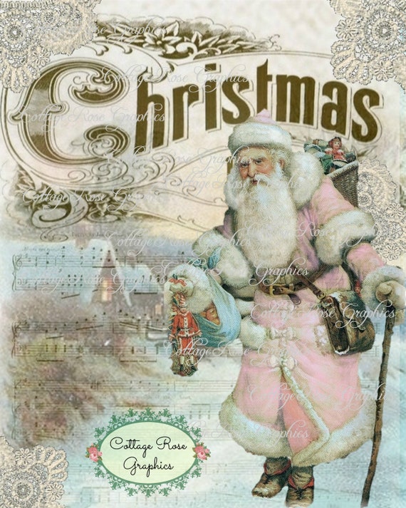 Immagini Natale Vintage Gratis.Pink Santa Vintage Traveler Shabby Christmas Large Digitale Etsy
