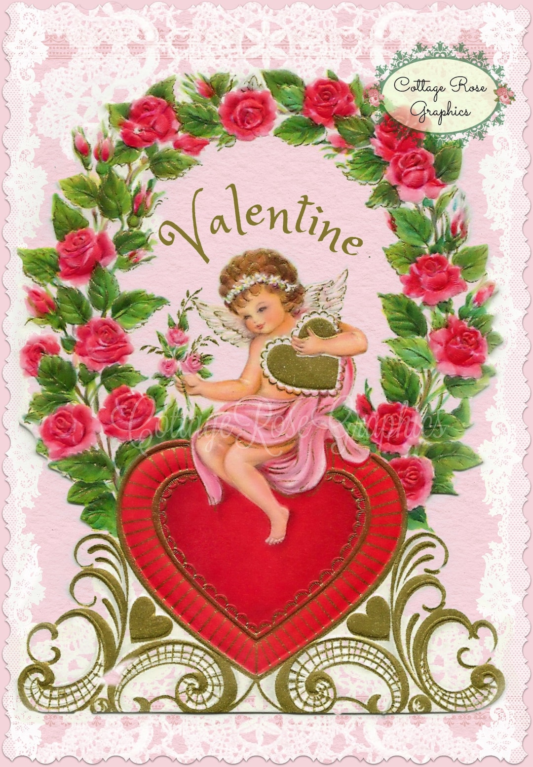 Sweet Angel Roses Vintage Valentine Angel Roses Image: Romantic Digital Download - Etsy