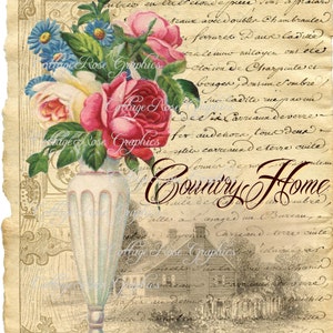 English Country Large digital download home pink roses image BUY 3 get one FREE